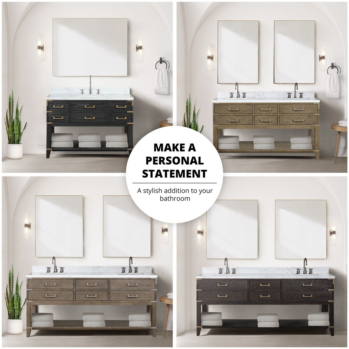 Norwalk 60 in W x 22 in D Black Oak Double Bath Vanity, White Quartz Top, and 28 in Mirrors