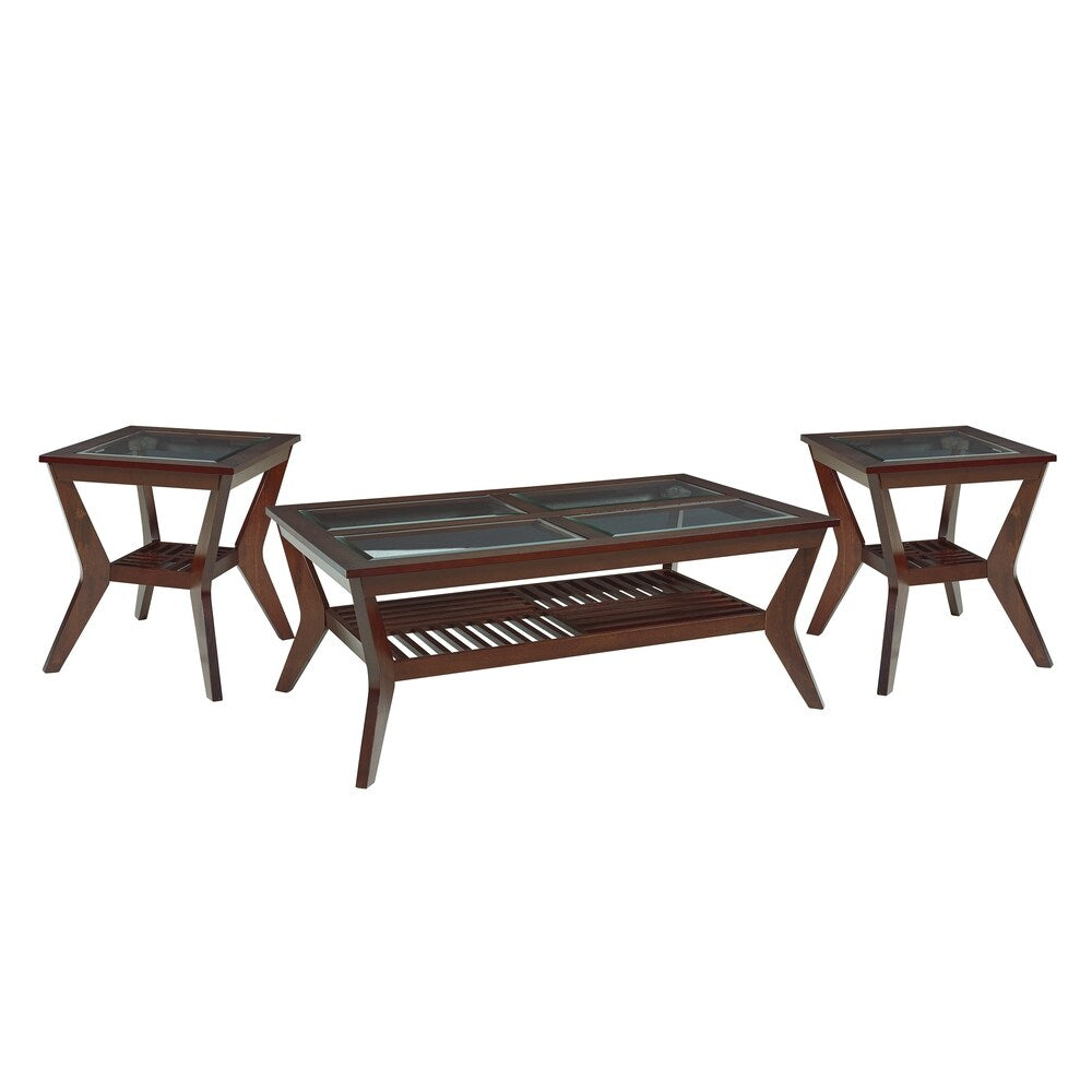 Norway Occasional Brown Wood and Glass End Tables (Set of 3)