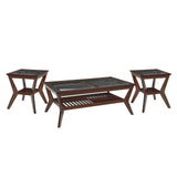 Norway Occasional Brown Wood and Glass End Tables (Set of 3)