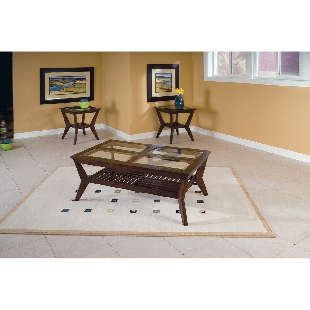 Norway Occasional Brown Wood and Glass End Tables (Set of 3)