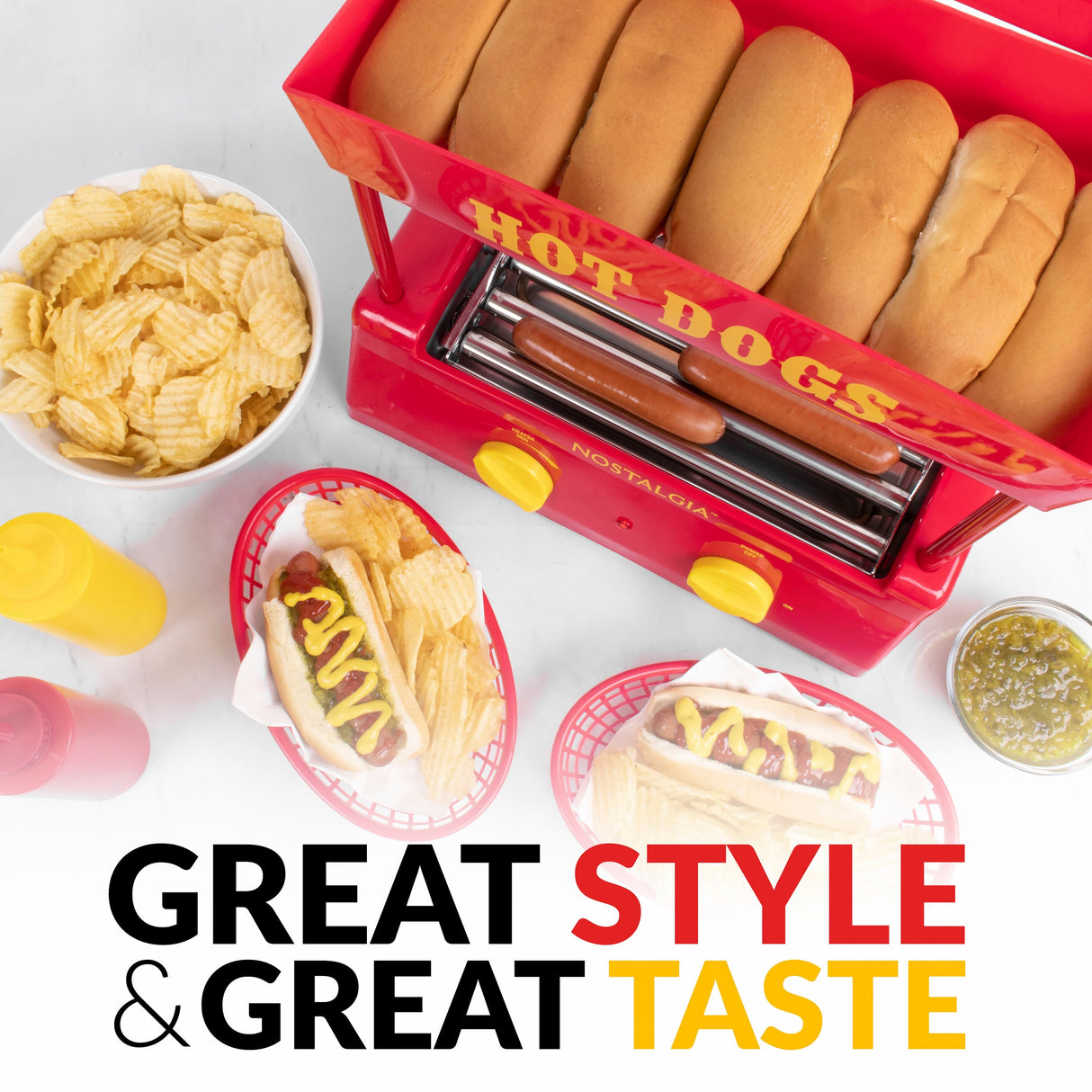 Nostalgia Hot Dog Roller and Bun Warmer, 8 Hot Dog and 6 Bun Capacity