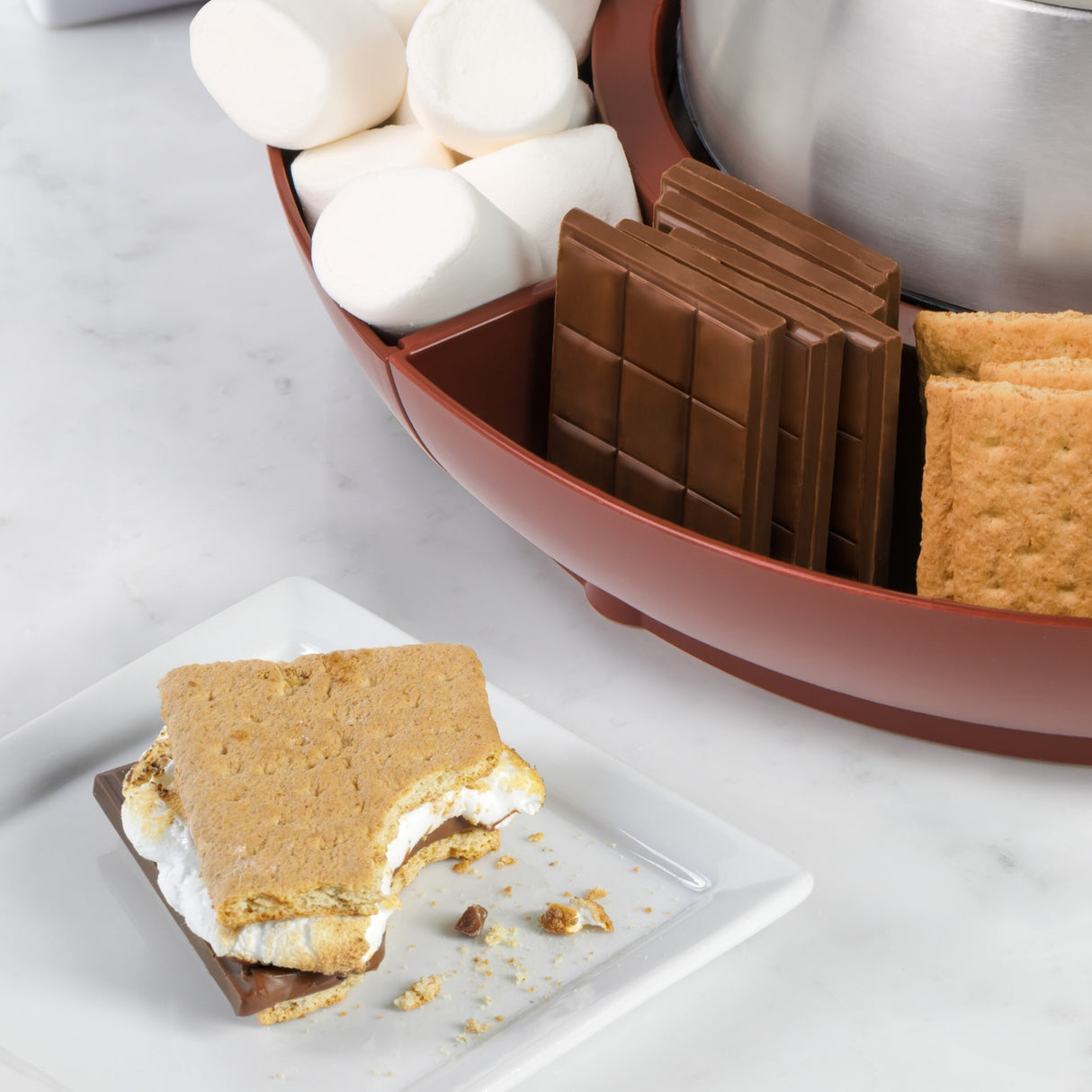 Nostalgia Indoor Electric Stainless Steel S'mores Maker with 4 Lazy Susan Compartment Trays - 4 Trays - 4 Trays