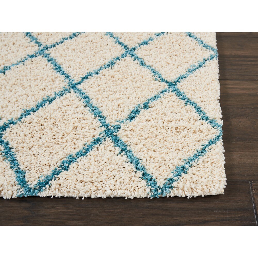 Nourison Brisbane Shag Ivory Aqua Rug - 8'2" x 10'