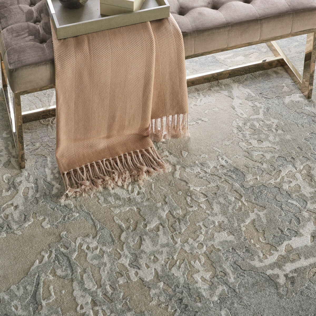 Nourison Silk Shadows Modern Abstract Beige Sheen Area Rug