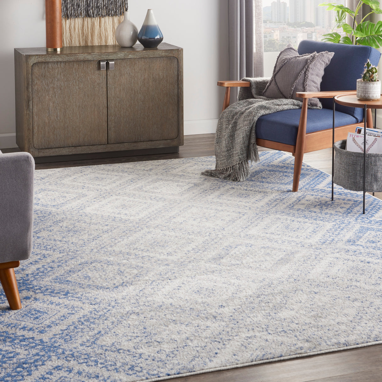 Nourison Whimsicle Boho Distressed Tribal Ivory Blue Area Rug