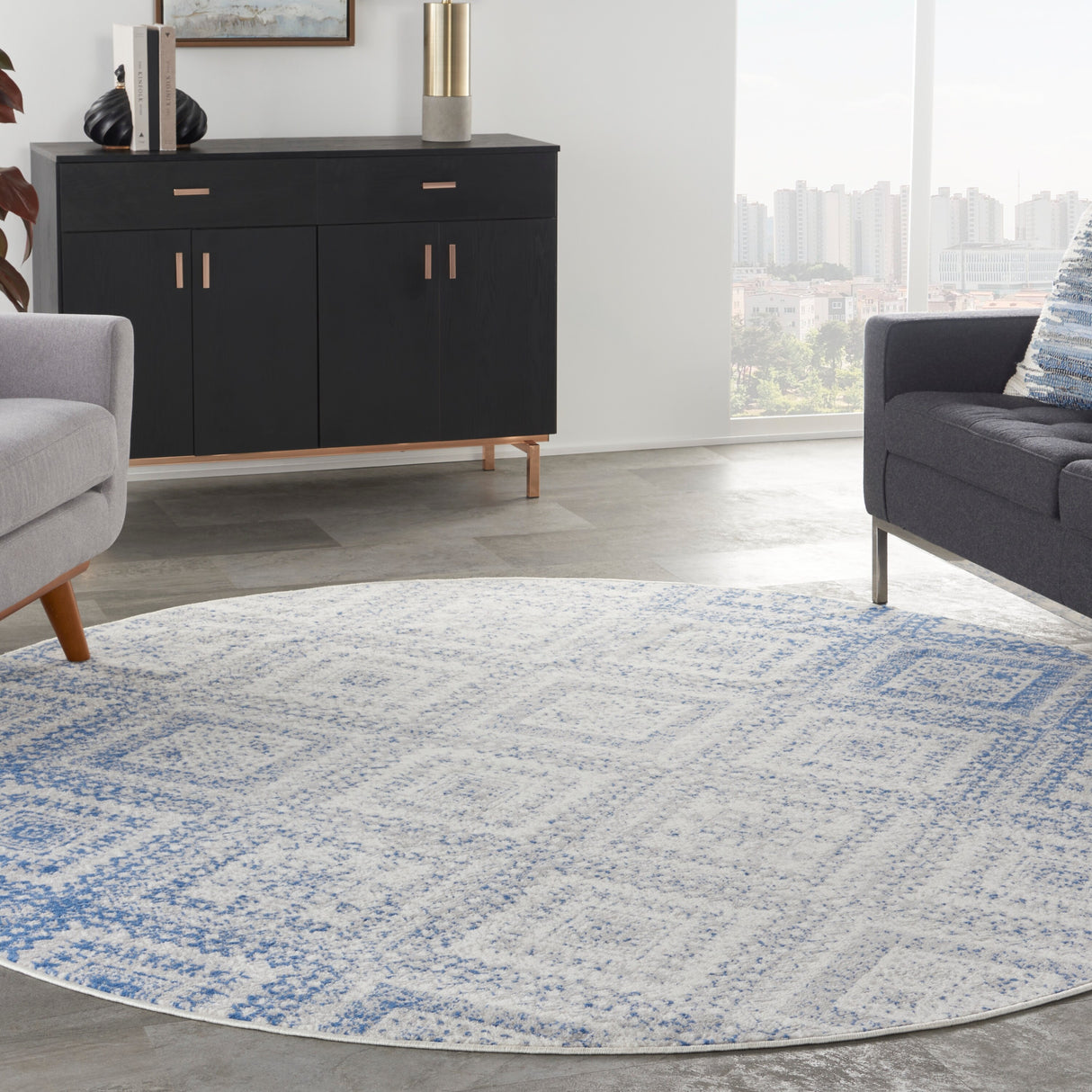 Nourison Whimsicle Boho Distressed Tribal Ivory Blue Area Rug