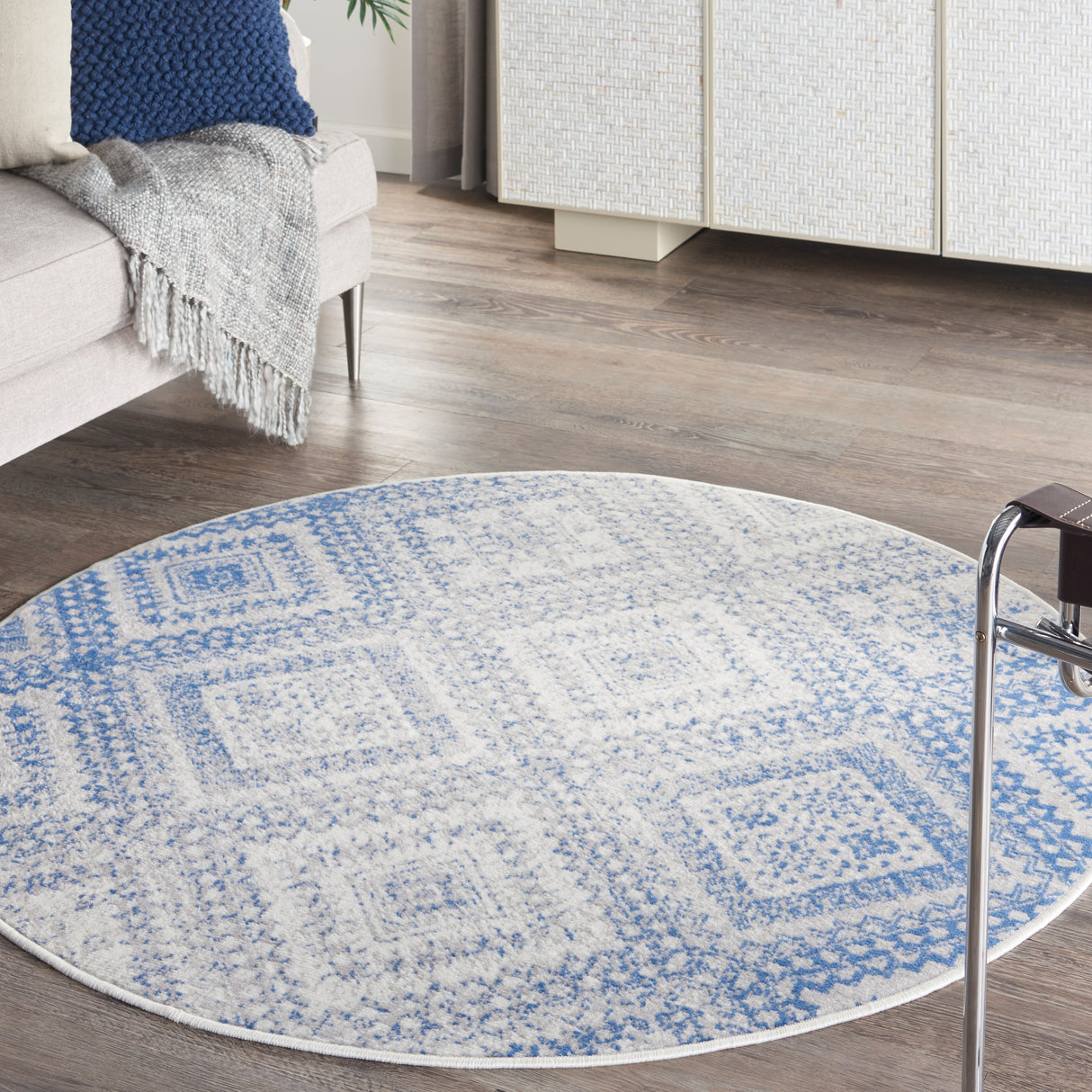 Nourison Whimsicle Boho Distressed Tribal Ivory Blue Area Rug