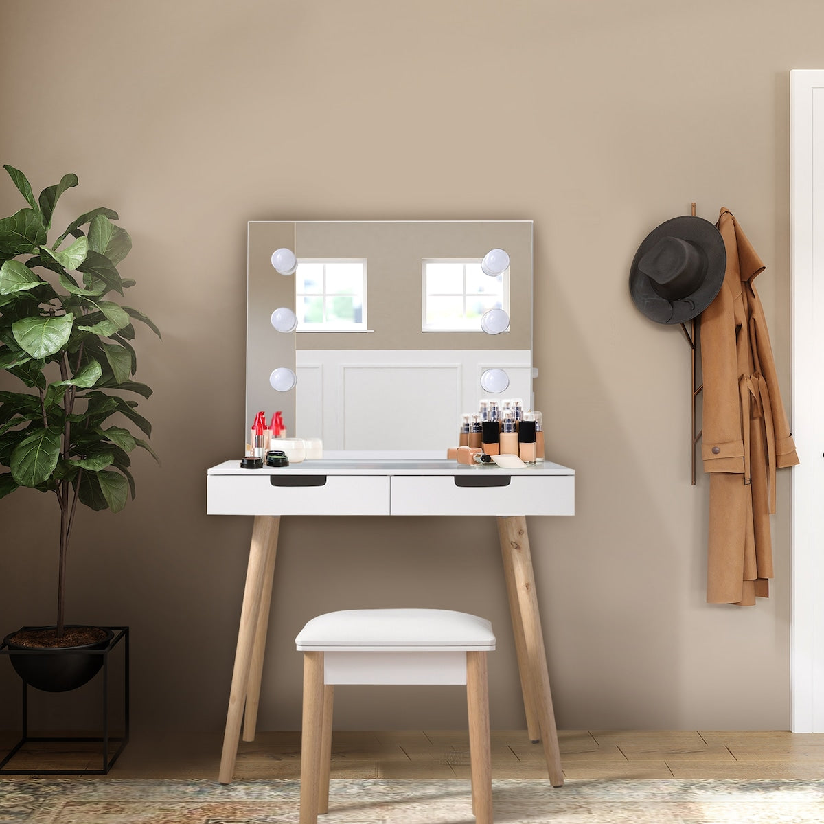 Nova Furniture Vanity Desk with Lighted Mirror,Makeup Table Set for Women Girls,Dressing Table with Drawers for Bedroom,White