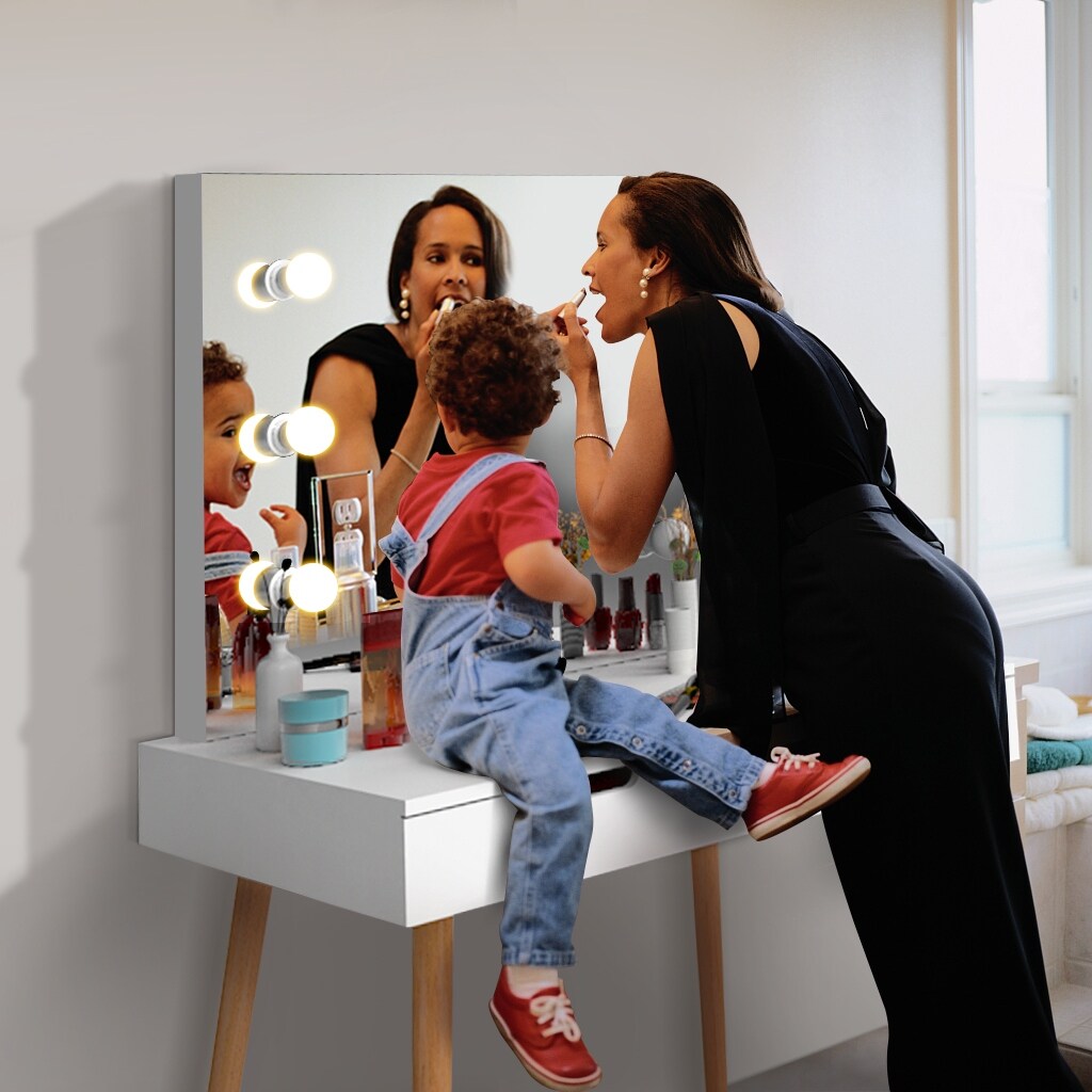 Nova Furniture Vanity Desk with Lighted Mirror,Makeup Table Set for Women Girls,Dressing Table with Drawers for Bedroom,White