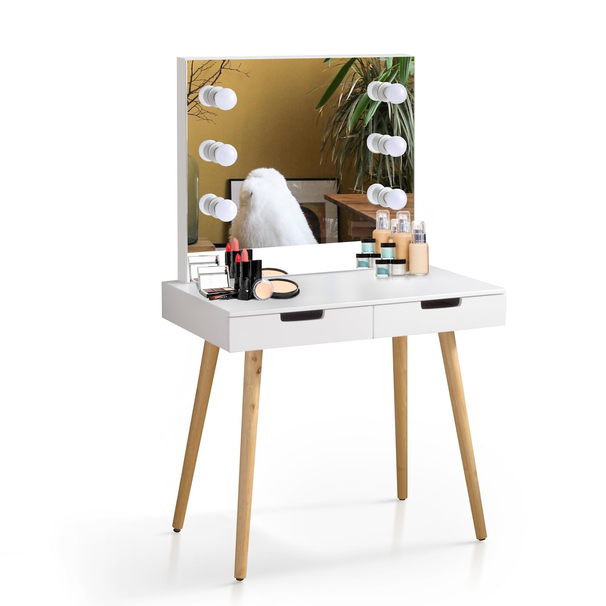 Nova Furniture Vanity Desk with Lighted Mirror,Makeup Table Set for Women Girls,Dressing Table with Drawers for Bedroom,White