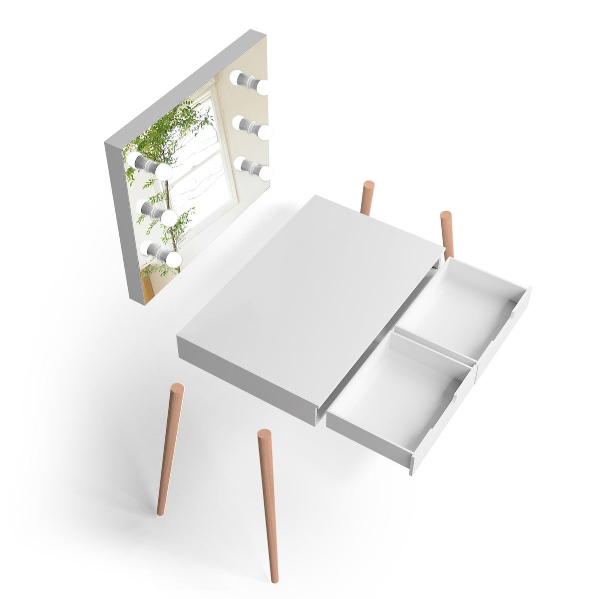 Nova Furniture Vanity Desk with Lighted Mirror,Makeup Table Set for Women Girls,Dressing Table with Drawers for Bedroom,White