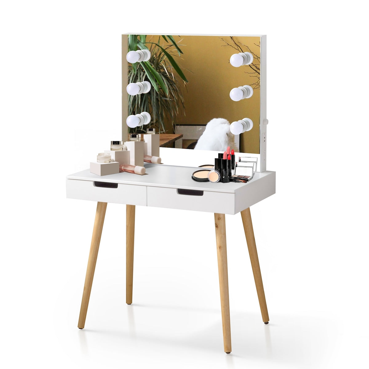 Nova Furniture Vanity Desk with Lighted Mirror,Makeup Table Set for Women Girls,Dressing Table with Drawers for Bedroom,White