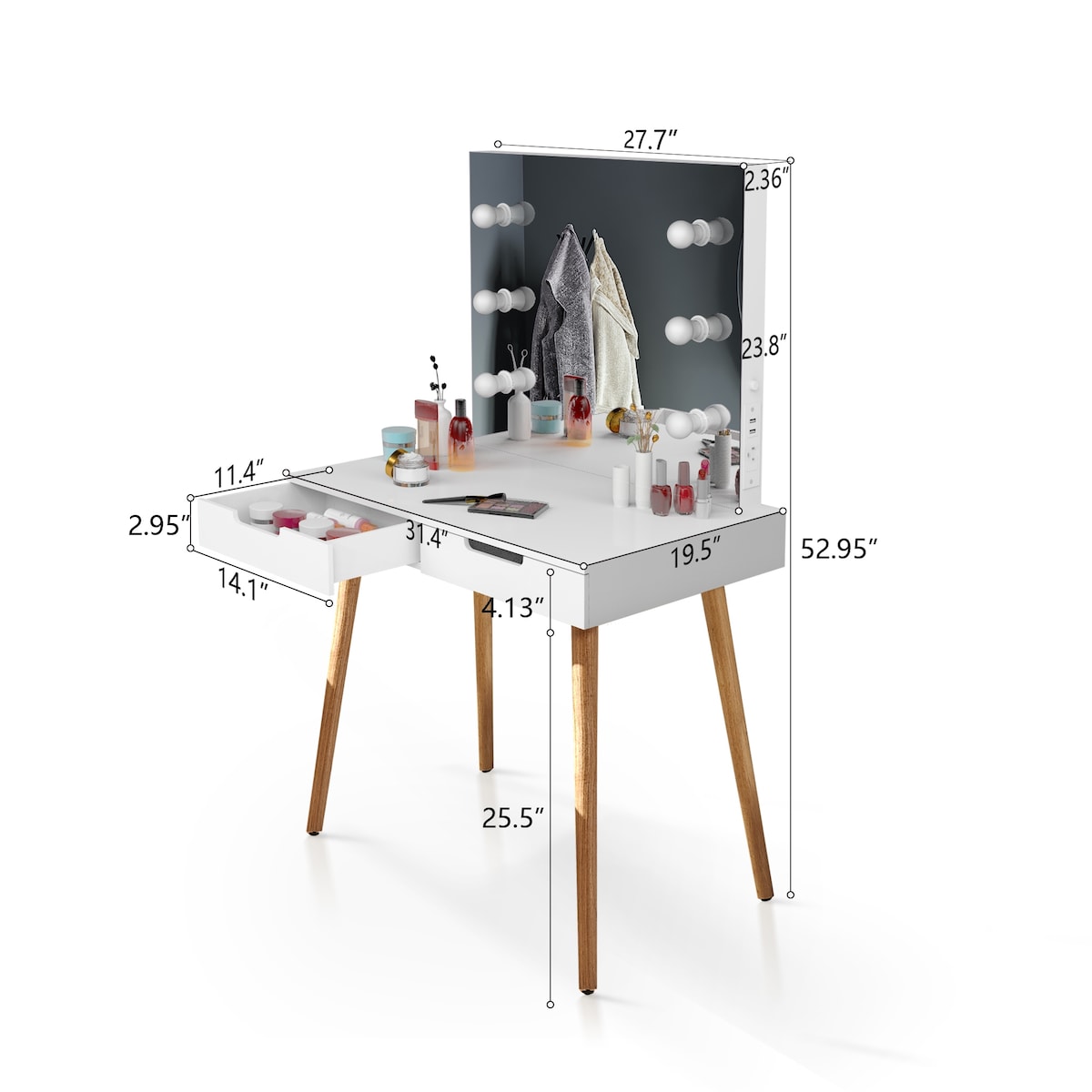 Nova Furniture Vanity Desk with Lighted Mirror,Makeup Table Set for Women Girls,Dressing Table with Drawers for Bedroom,White