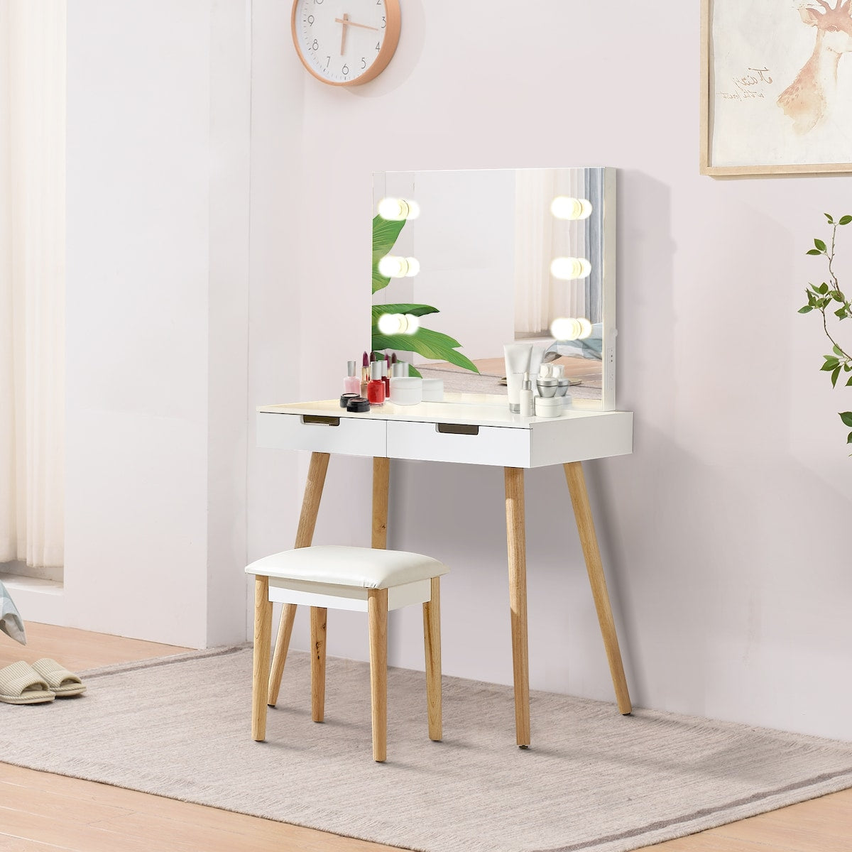 Nova Furniture Vanity Desk with Lighted Mirror,Makeup Table Set for Women Girls,Dressing Table with Drawers for Bedroom,White