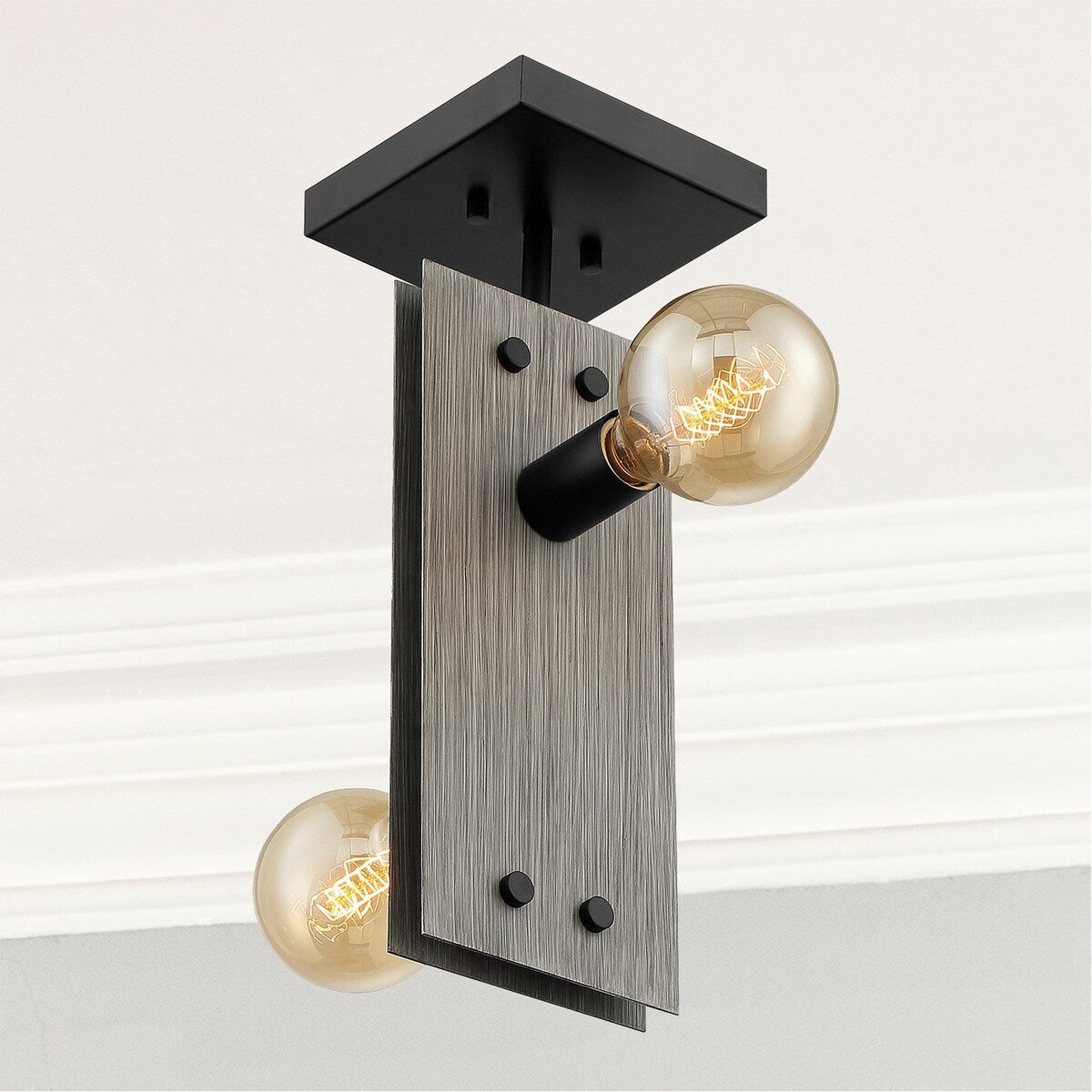 Nova Lighting Two Light Semi Flush Mount Stella Driftwood / Black - Exact Size