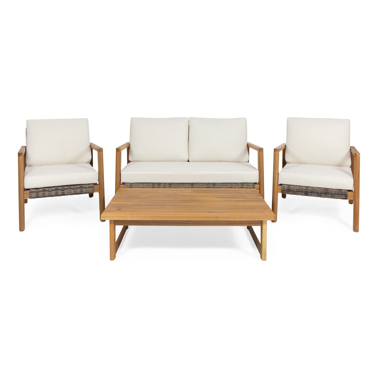 Nova Outdoor 4 Seater Acacia Wood Chat Set with Wicker Accents by Christopher Knight Home
