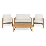 Nova Outdoor 4 Seater Acacia Wood Chat Set with Wicker Accents by Christopher Knight Home