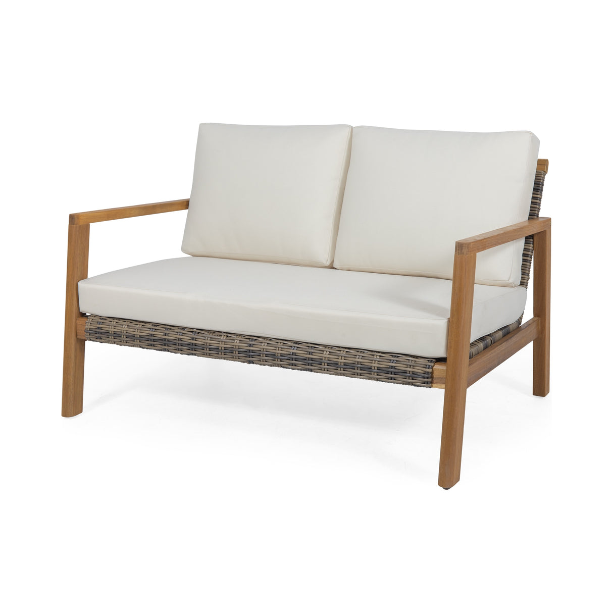 Nova Outdoor 4 Seater Acacia Wood Chat Set with Wicker Accents by Christopher Knight Home
