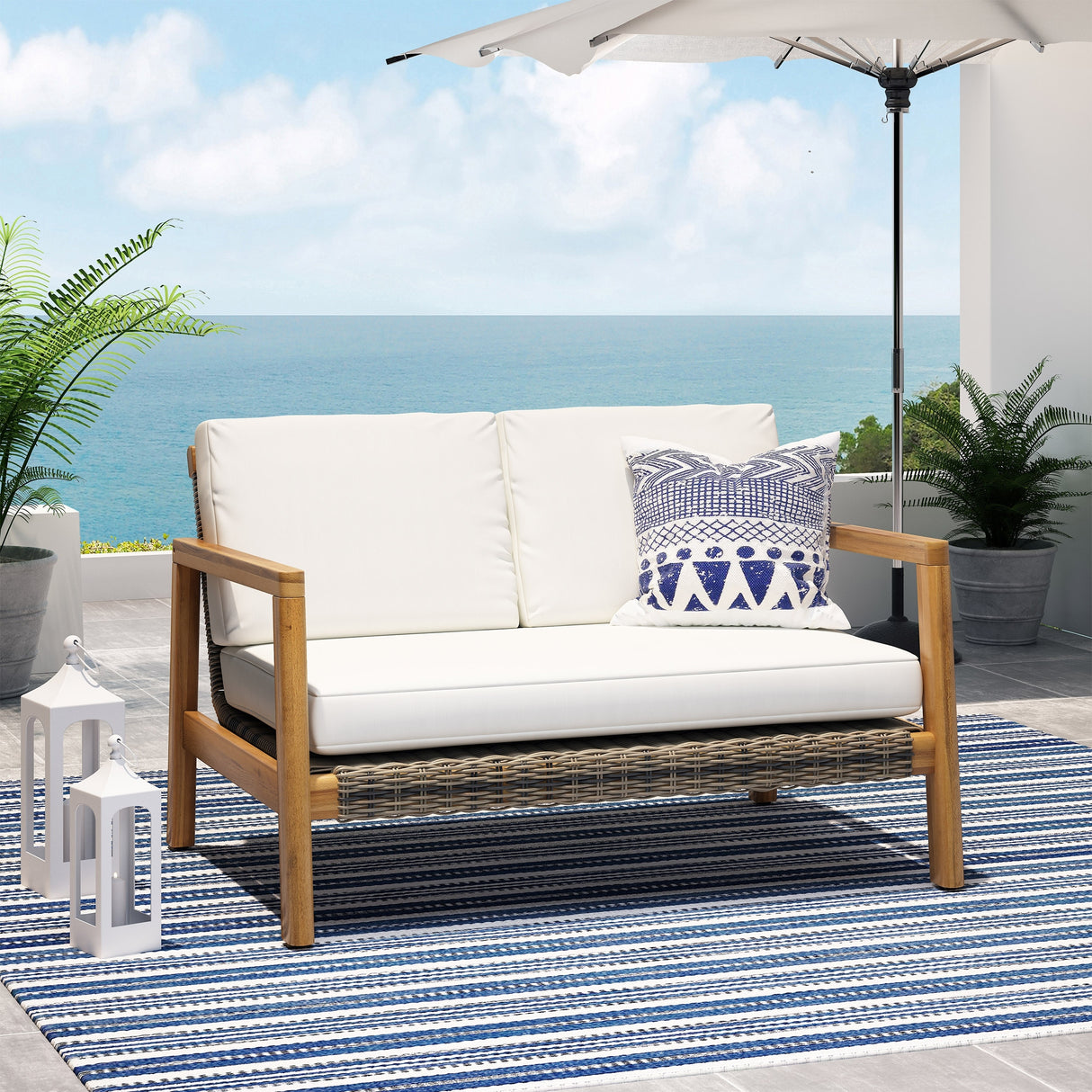 Nova Outdoor Acacia Loveseat with Wicker Accents by Christopher Knight Home