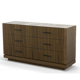 Nova Qua 55 Inch Wood Dresser, 6 Drawers, Glass Surface, Walnut Brown