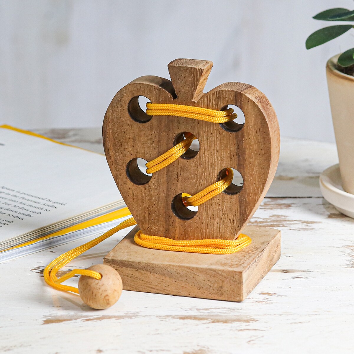 Novica Handmade Apple Embrace Wood Disentanglement Puzzle Game