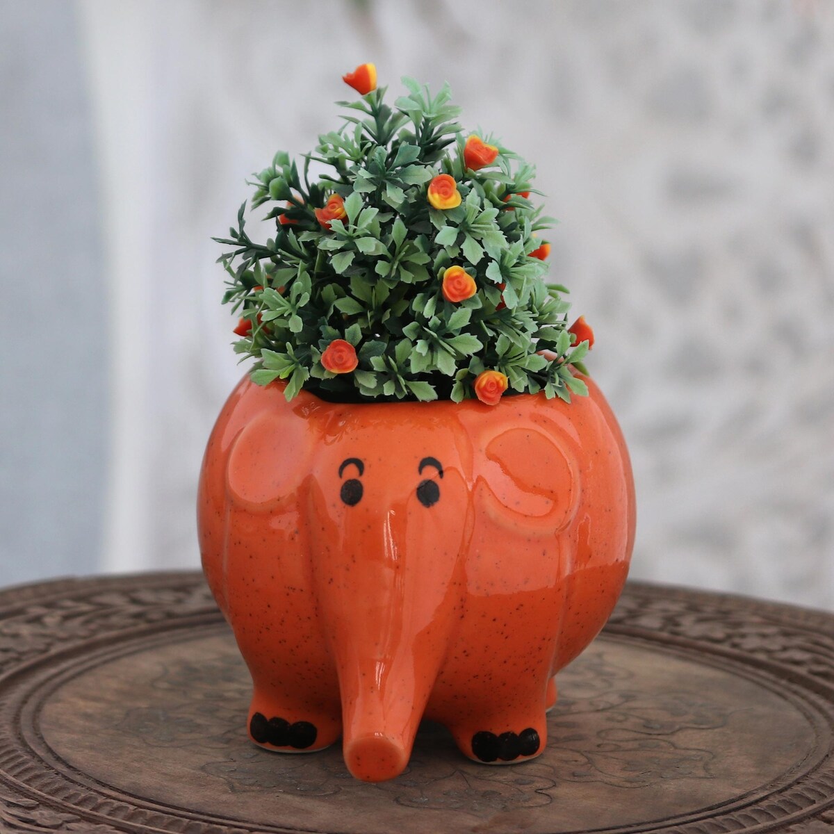 Novica Handmade Apu The Elephant Ceramic Planter