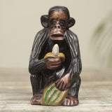 Novica Handmade Banana Snack Ebony Wood Figurine