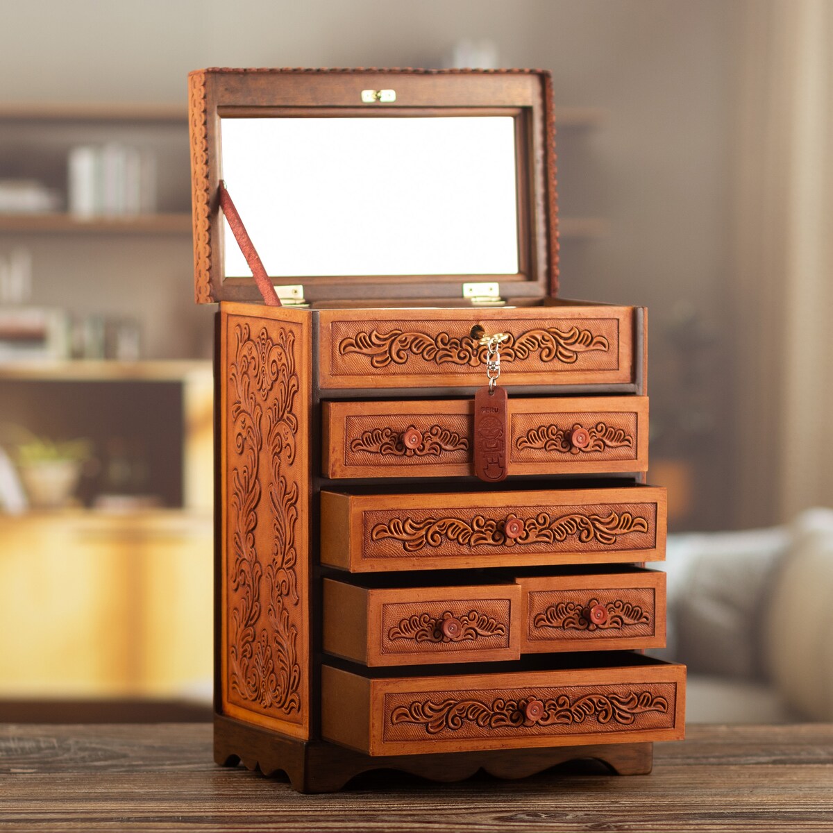 Novica Handmade Baroque Secrets Wood And Leather Jewelry Box