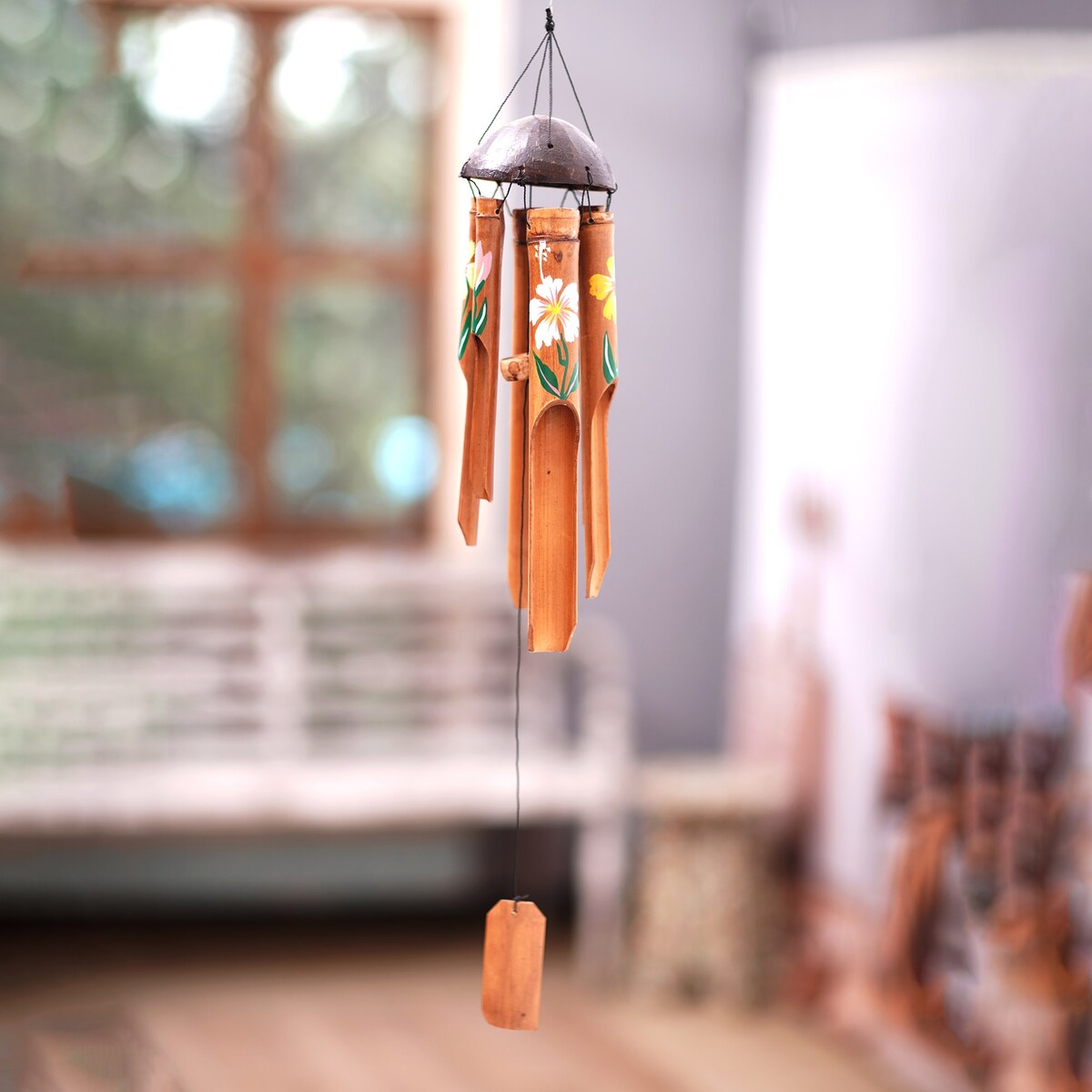 Novica Handmade Blooming Bamboo Bamboo And Coconut Shell Wind Chime
