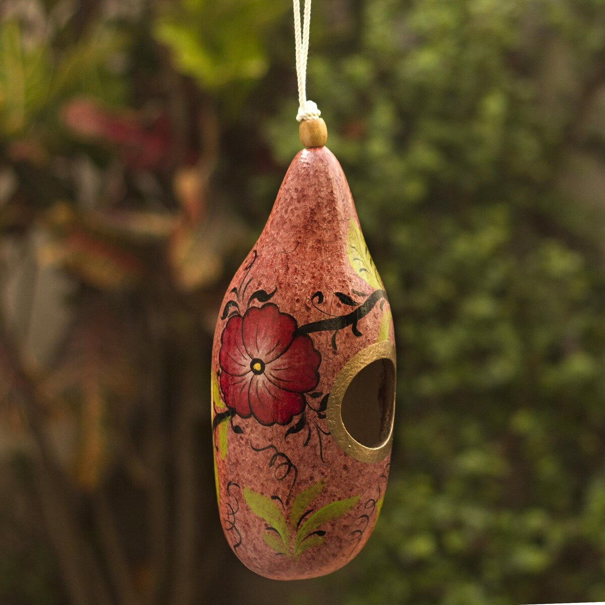 Novica Handmade Blossoms On Blush Hand Painted Gourd Birdhouse