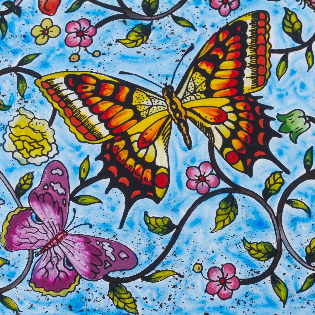 Novica Handmade Blue Winter Butterflies Reverse Painted Glass Decorative Box