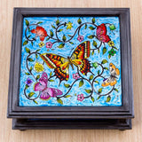 Novica Handmade Blue Winter Butterflies Reverse Painted Glass Decorative Box