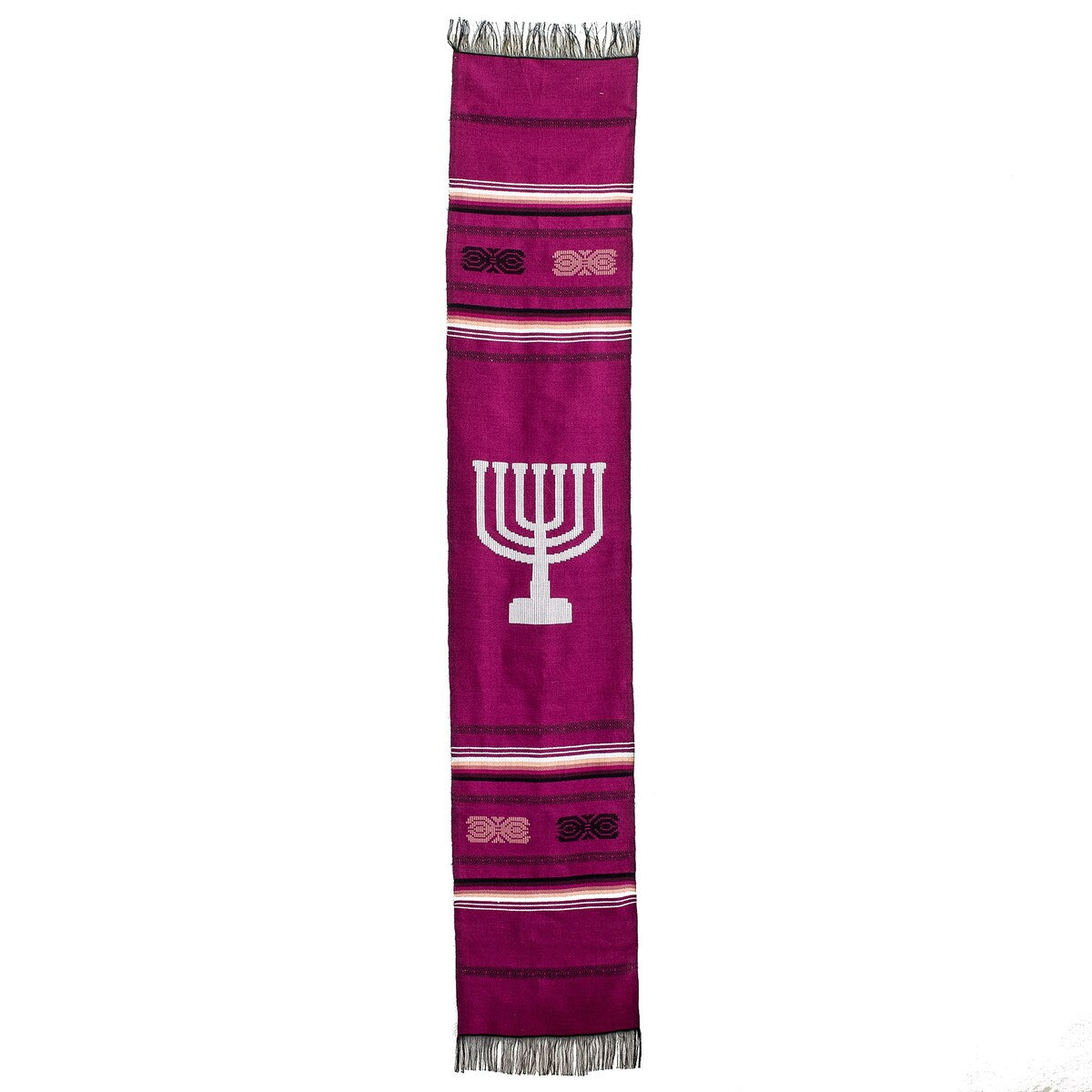 Novica Handmade Burgundy Menorah Cotton Table Runner