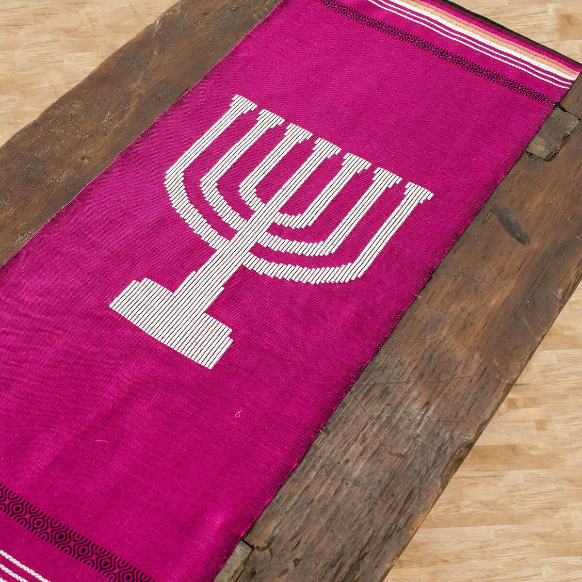 Novica Handmade Burgundy Menorah Cotton Table Runner