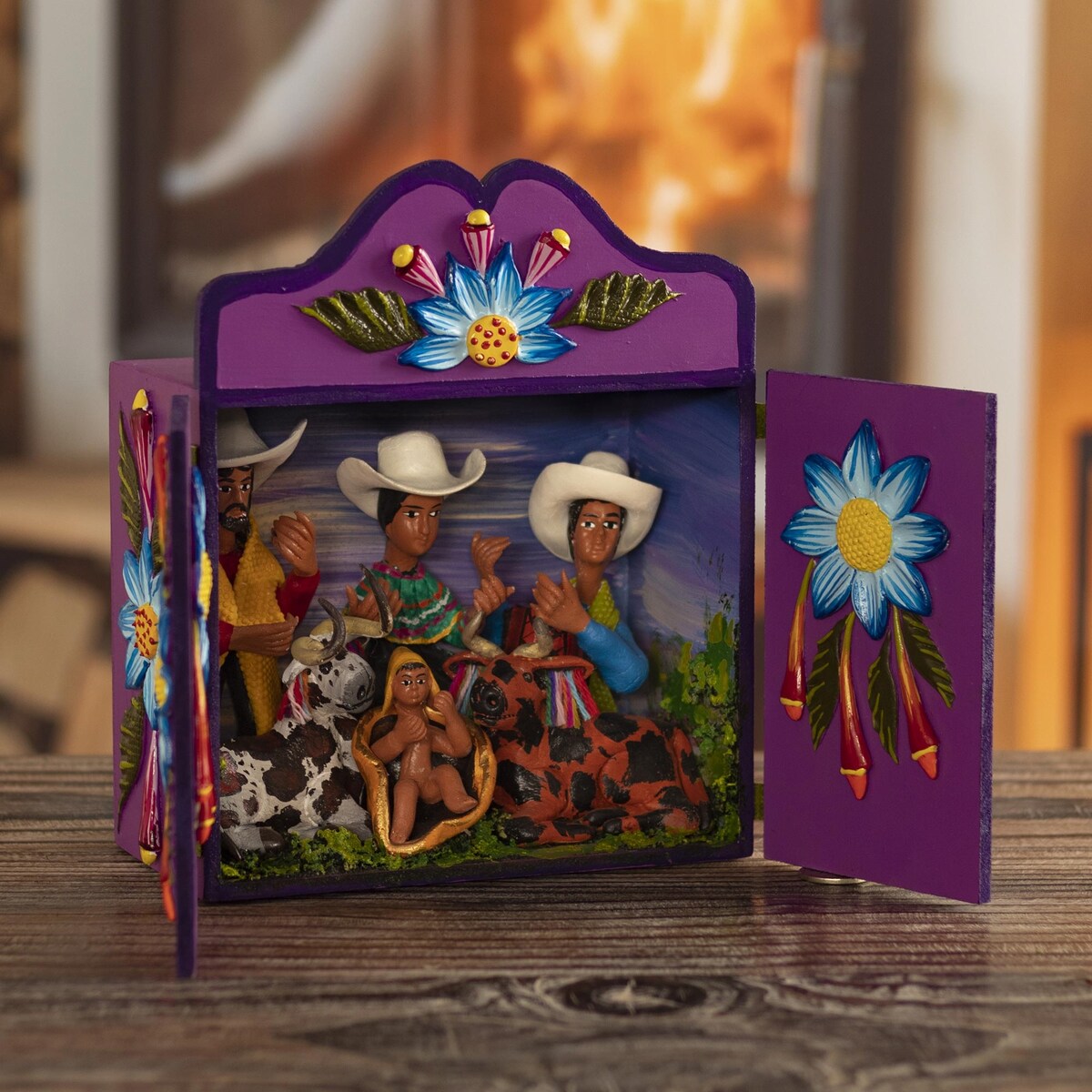 Novica Handmade Chota Nativity Wood And Ceramic Retablo Sculpture