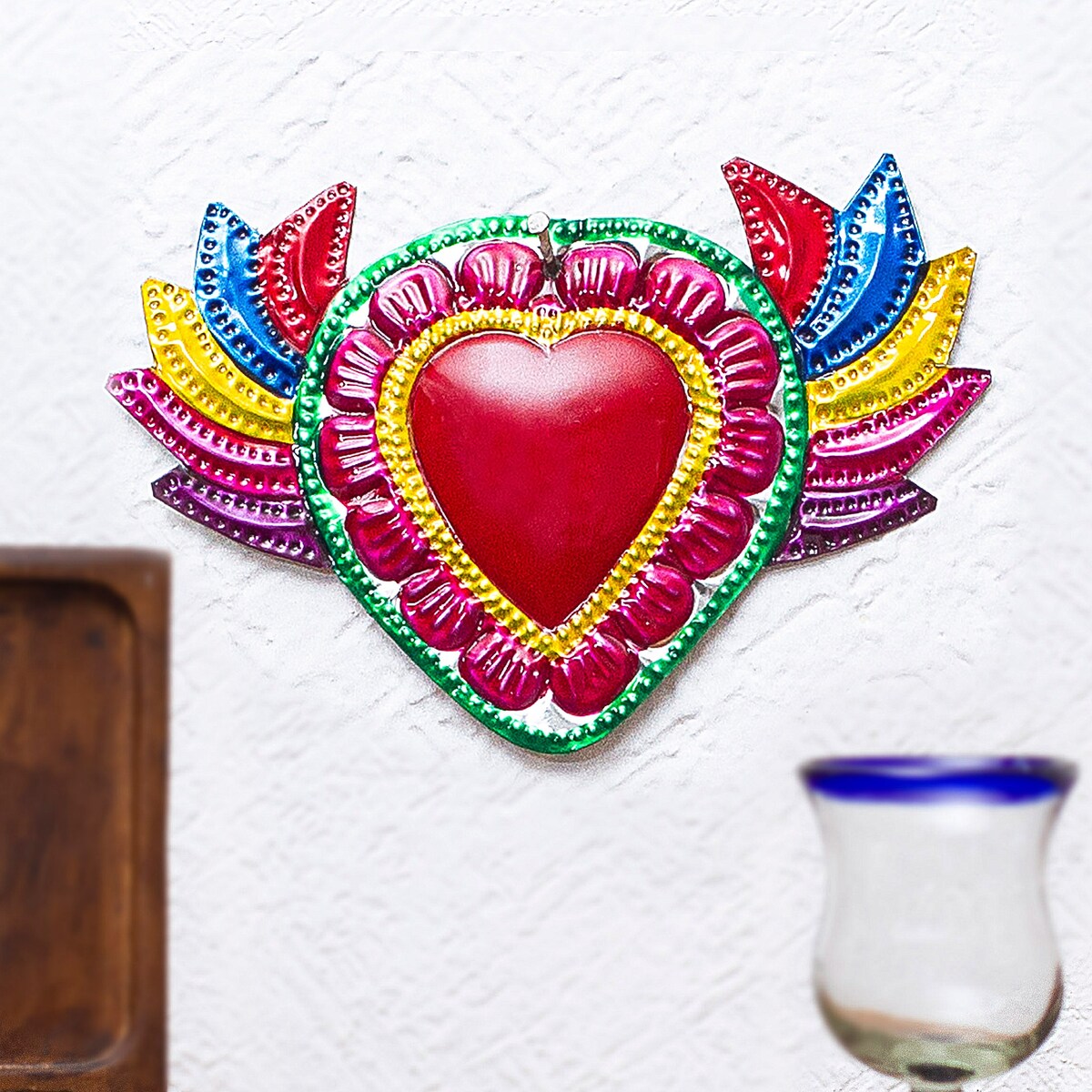 Novica Handmade Colorful Heart Embossed Tin Wall Accent