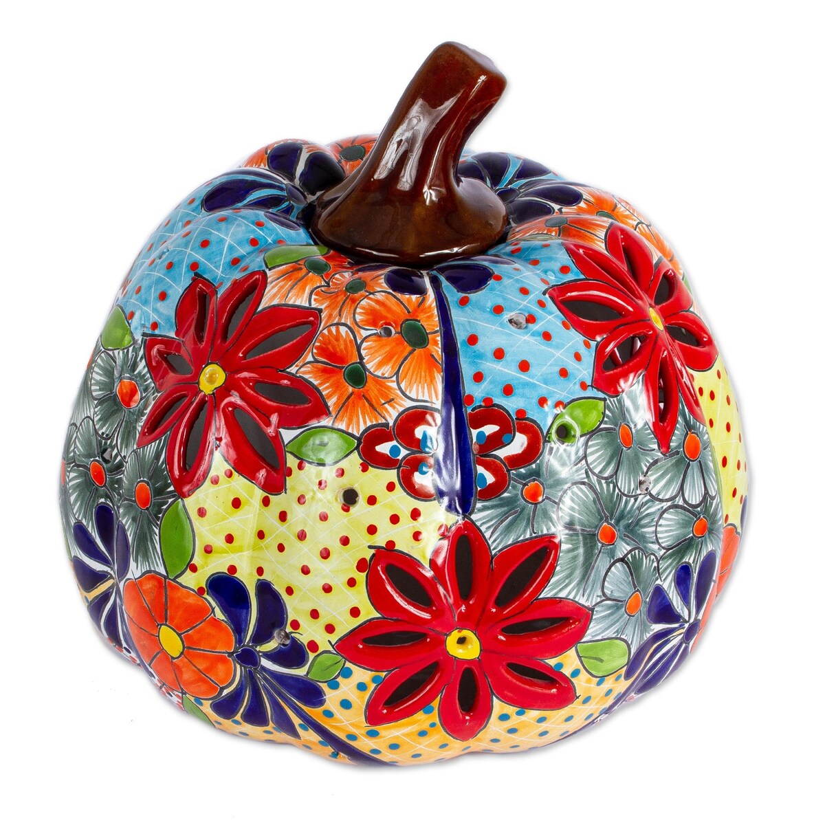 Novica Handmade Colorful Pumpkin Ceramic Lantern