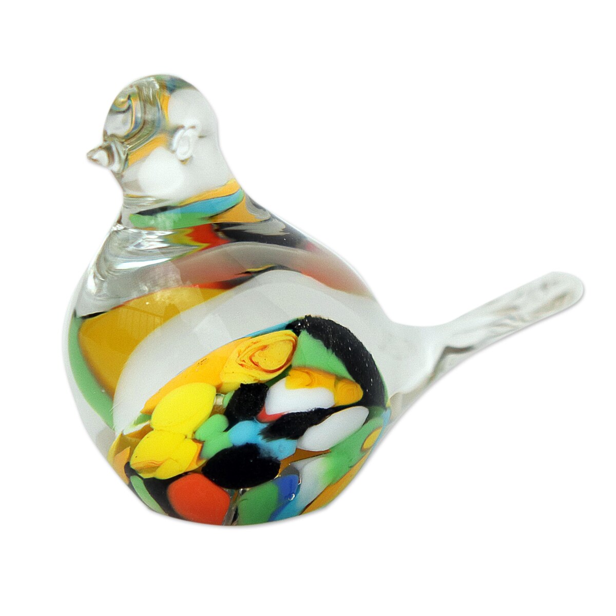 Novica Handmade Confetti Canary Handblown Recycled Glass Paperweight