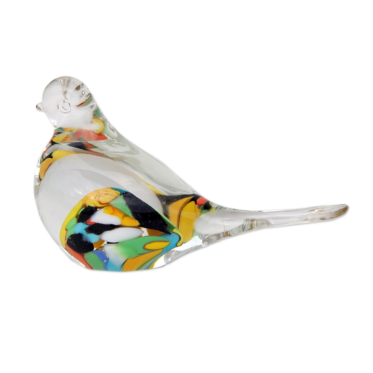 Novica Handmade Confetti Canary Handblown Recycled Glass Paperweight