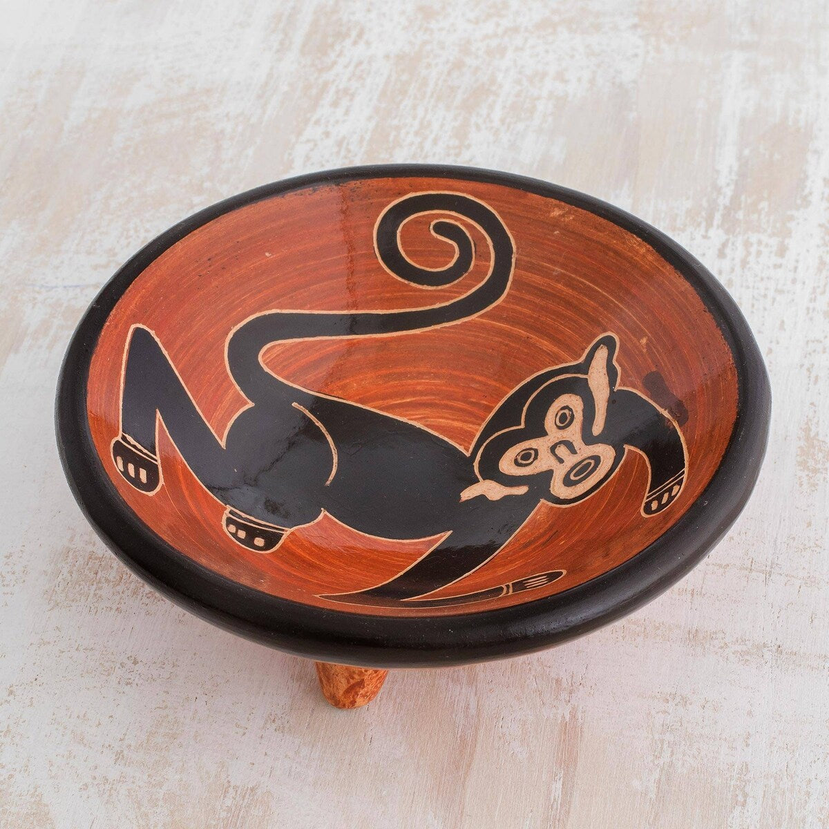 Novica Handmade Costa Rican Monkey Ceramic Mini Decorative Bowl