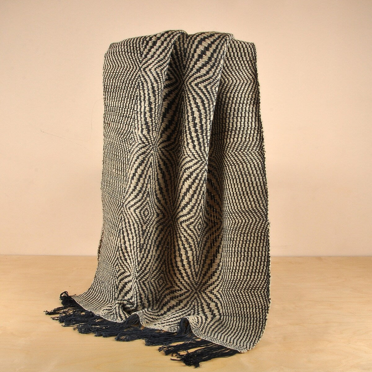 Novica Handmade Cozy Blue & Black Wool Throw