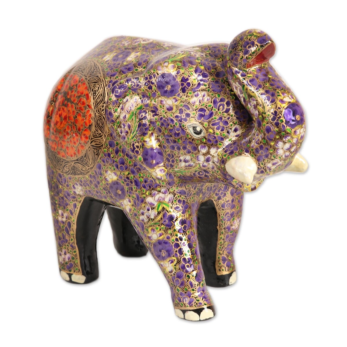 Novica Handmade Cute Baby Elephant In Purple Papier Mache Sculpture