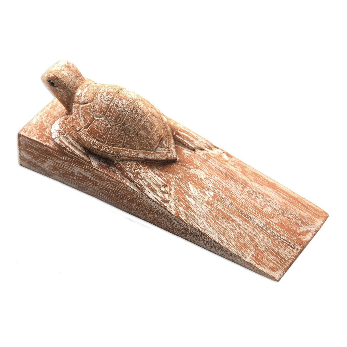 Novica Handmade Distressed Baby Turtle Wood Door Stopper - 5 cm H x 16.5 cm W x 6 cm D