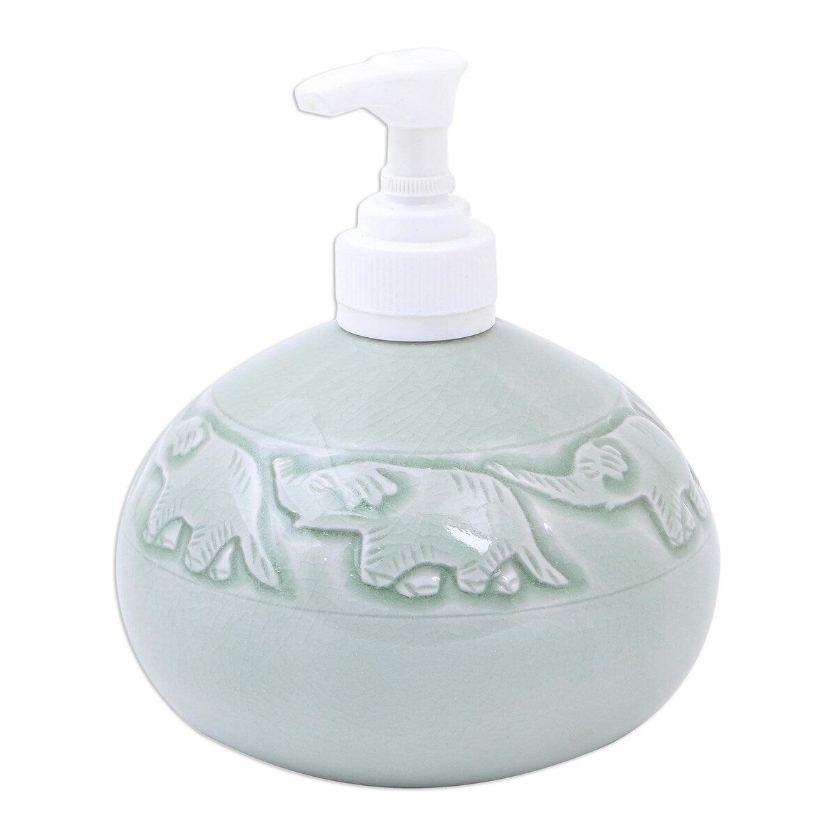 Novica Handmade Elephant Bath Celadon Ceramic Soap Dispenser