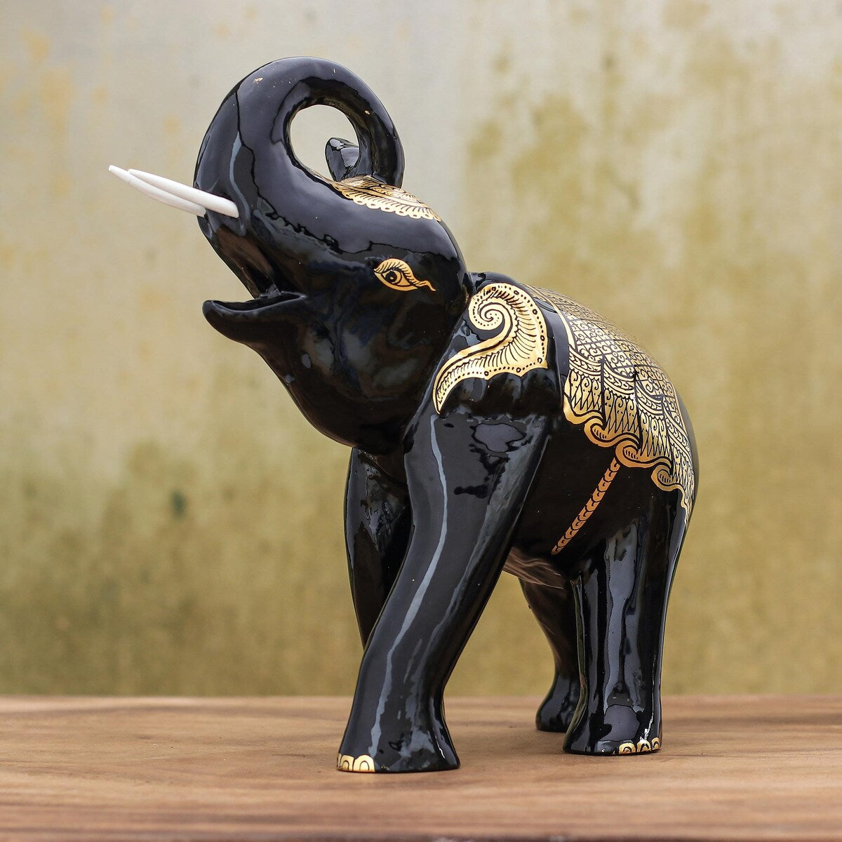 Novica Handmade Elephant King Gold-Accented Wood Sculpture