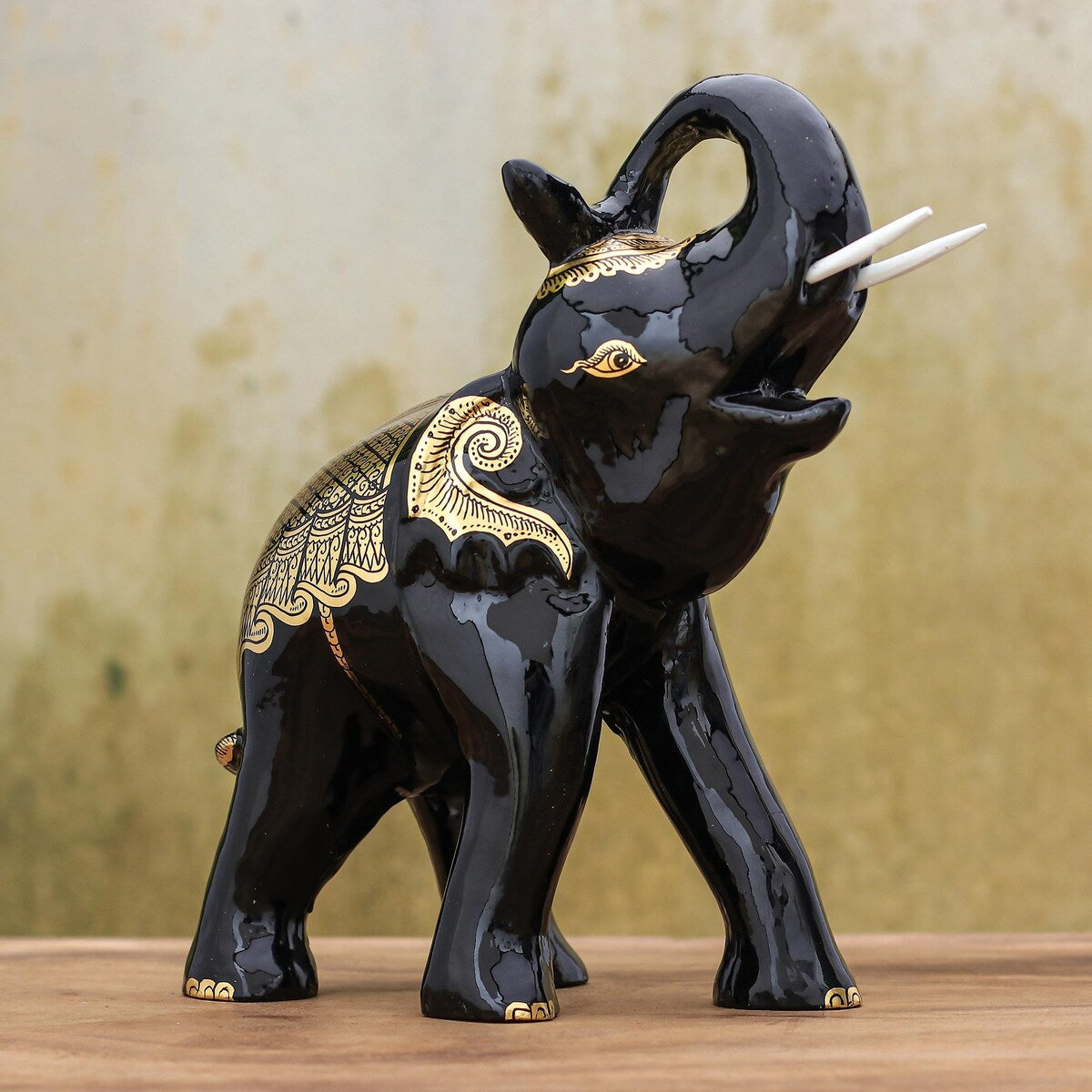Novica Handmade Elephant King Gold-Accented Wood Sculpture