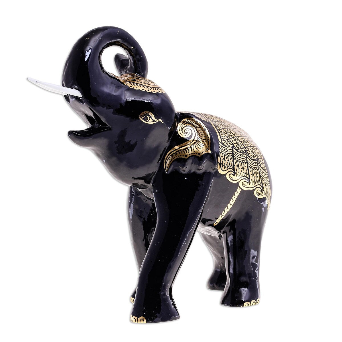Novica Handmade Elephant King Gold-Accented Wood Sculpture