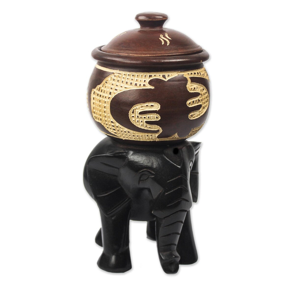 Novica Handmade Elephant Pot Decorative Wood Jar