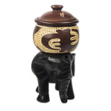 Novica Handmade Elephant Pot Decorative Wood Jar