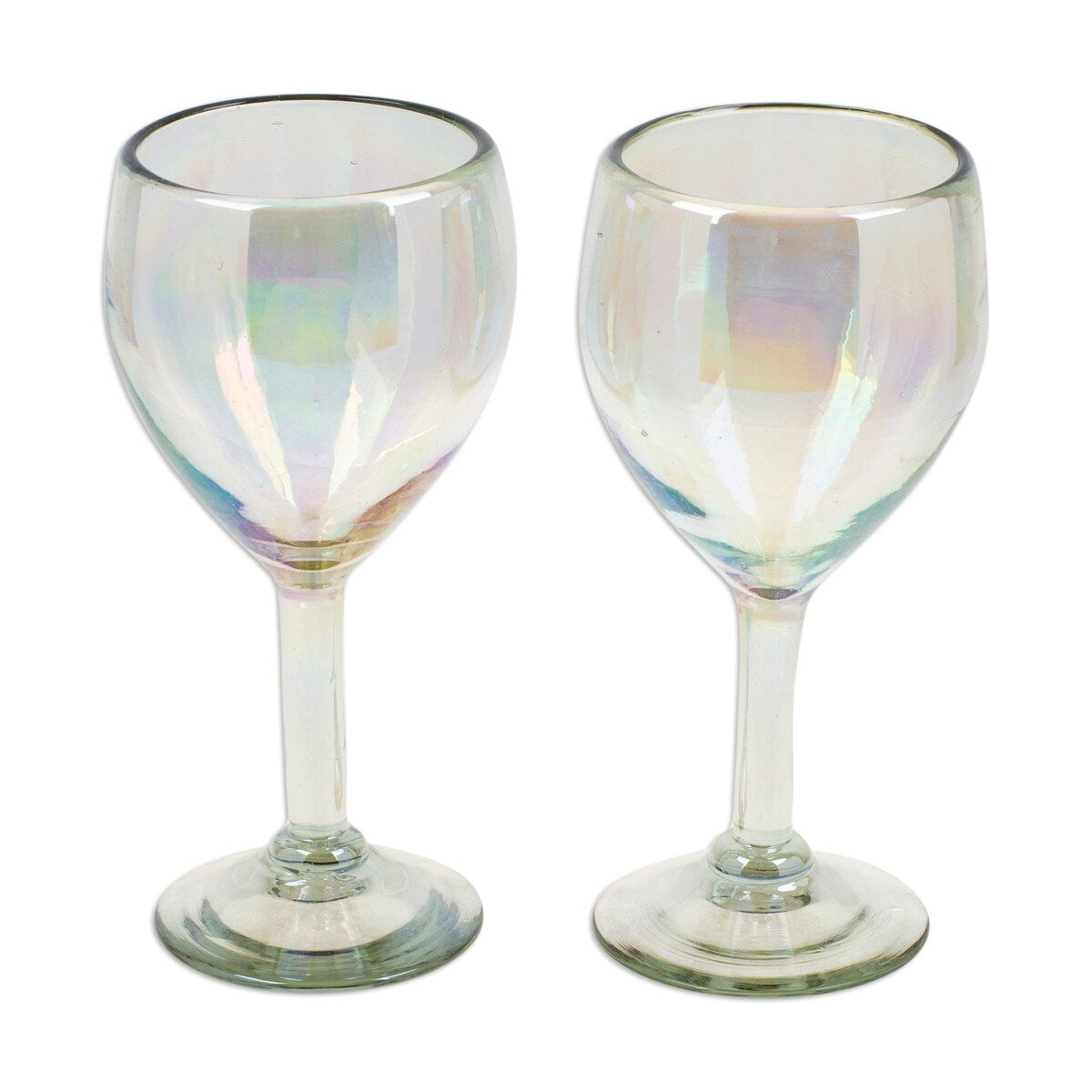 NOVICA Artisan Handblown Recycled Ecofriendly Wine Glasses Iridescent Clear Mexico Tableware Drinkware 'Ethereal Glamour'(Pair)